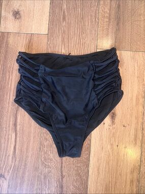 Black High-Waist Strappy Swim Bottoms